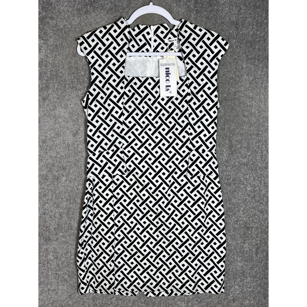 Vintage Nico LA Dress Womens Size L White Black Geometric Square Neck Lined New